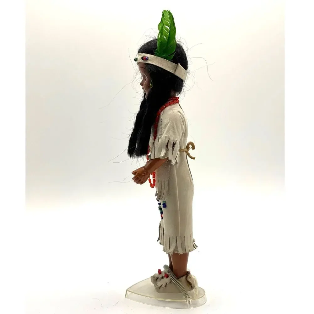 Vintage Native American Woman Doll in Traditional Tribal Costume with Stand